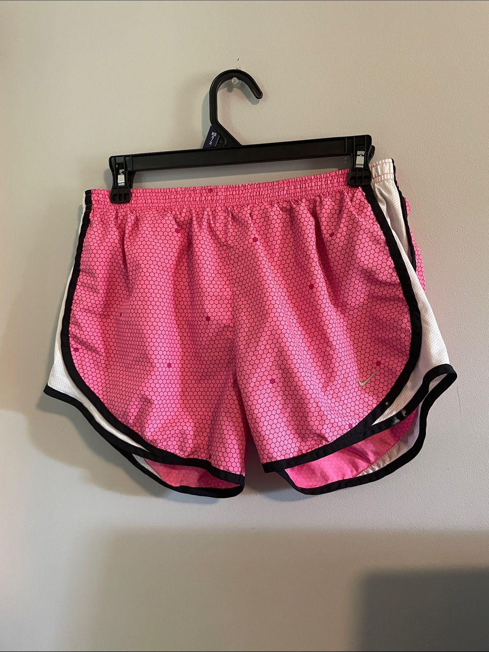 Nike Pink Athletic Running Shorts with Black Trim and White Panels